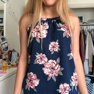 Woman’s Blue Floral Halter Neck Top